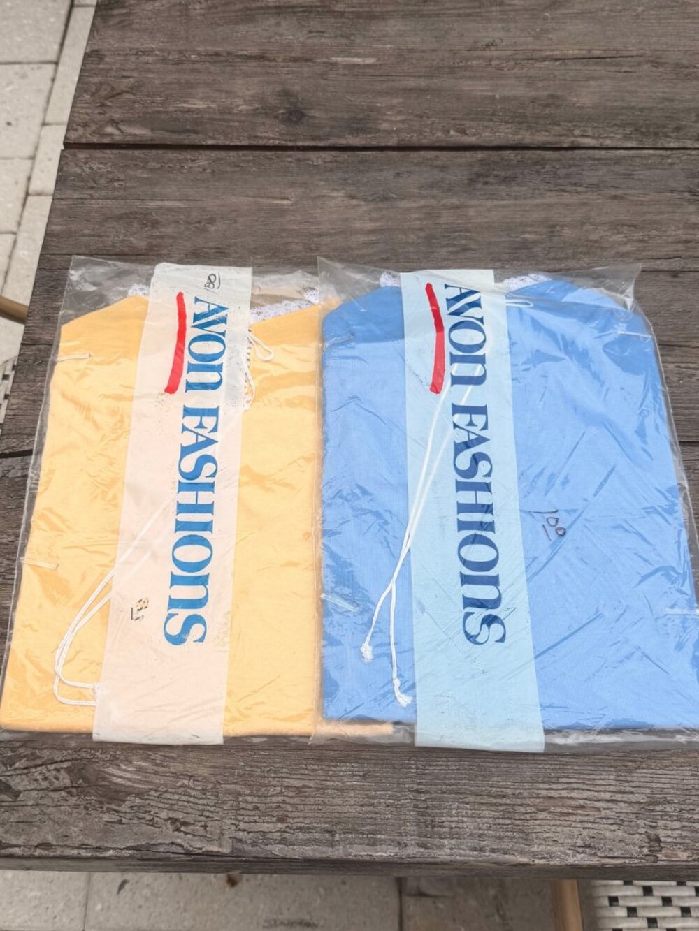 Vintage Avon Fashions NOS Sealed Womens Shirt Lot of 2 Blue Butter Yellow Lace